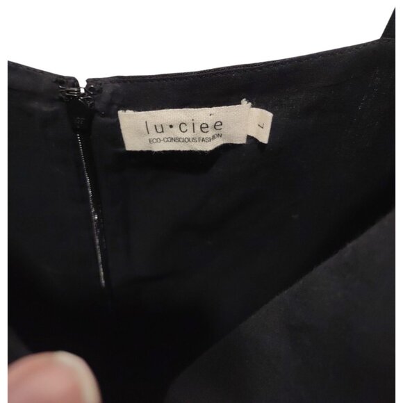 Lu-ciee Black Linen Pencil Dress Minimalist Eco Friendly Beachy Sustainable Sz L - Picture 7 of 9